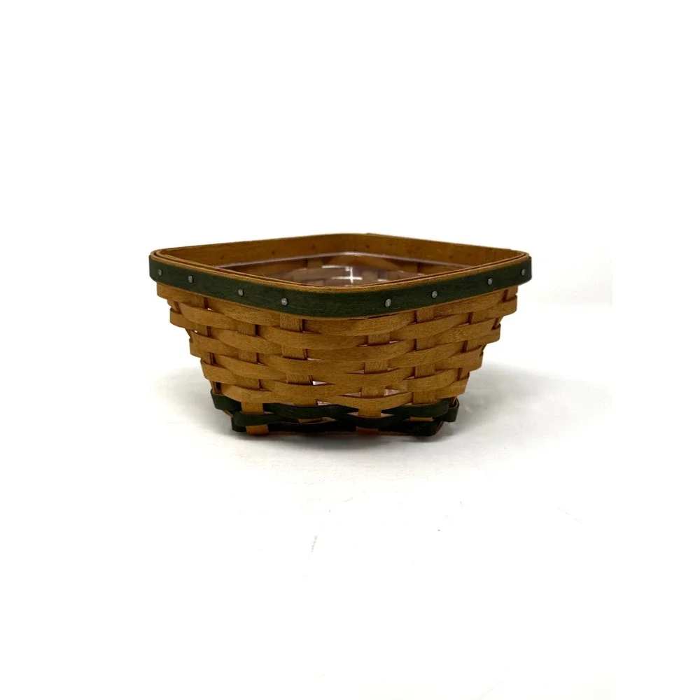 Longaberger 2006 Small Square Basket Green Trim Protector Liner Included